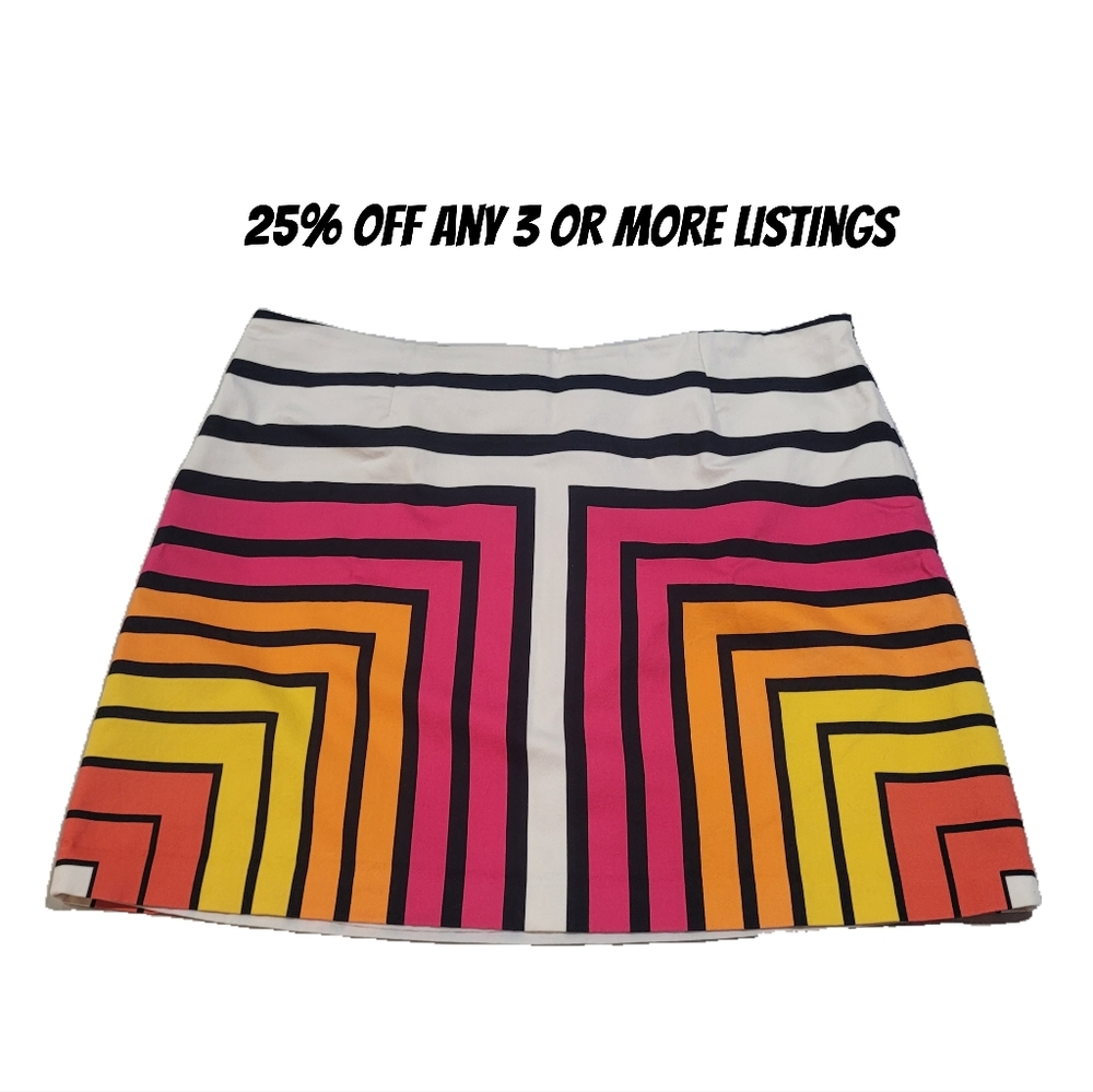 Worthington Multicolor Geometric Mini Skirt Plus Size 18 Stripe Bodycon Vintage